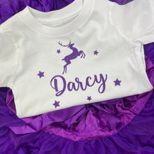 Load image into Gallery viewer, Girls Personalised Christmas Purple Boutique Set, Reindeer Design - Little Secrets Clothing
