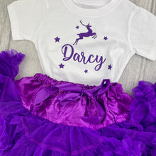 Load image into Gallery viewer, Girls Personalised Christmas Purple Boutique Set, Reindeer Design - Little Secrets Clothing
