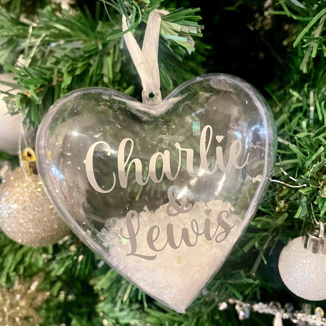 Personalised Christmas Heart Bauble for Couples