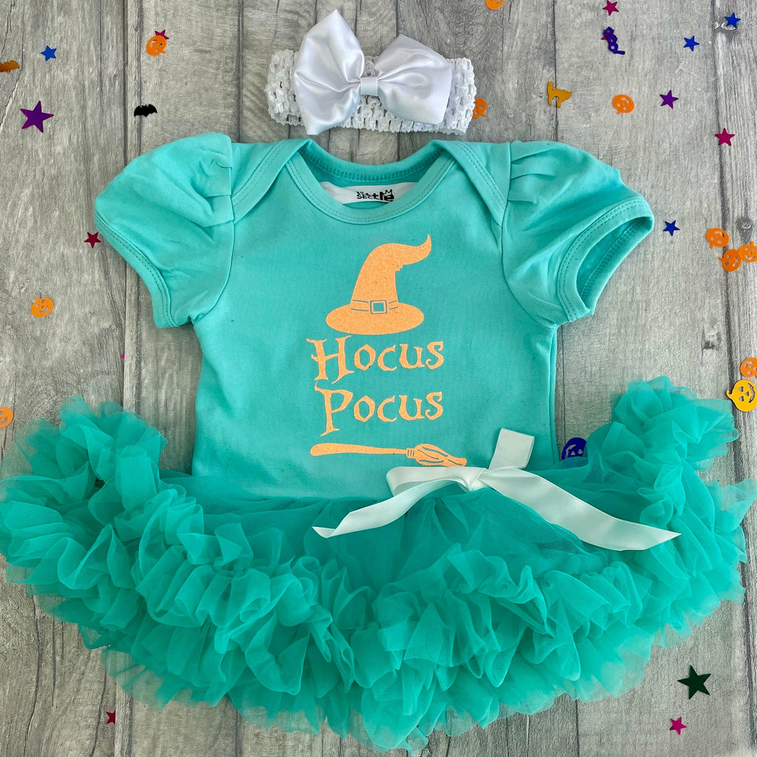 Hocus Pocus Tutu Romper with Matching Bow Headband Baby Girl Halloween Witch Outfit