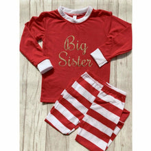 Load image into Gallery viewer, Big Sister Red and White Striped Girl’s Christmas Pyjama Set
