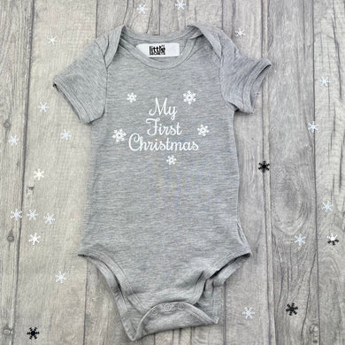 My First Christmas Grey Short Sleeve Baby Romper Vest - Little Secrets Clothing