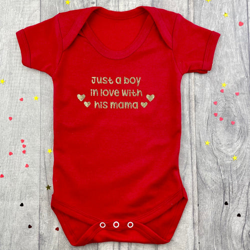 Just A Boy In Love With His Mama Newborn Baby Boy Short Sleeve Romper - Little Secrets Clothing