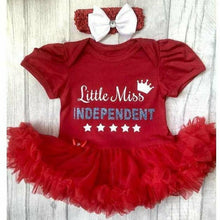 Load image into Gallery viewer, &#39;Little Miss Independent&#39; Baby Girl Tutu Romper With Matching Bow Headband
