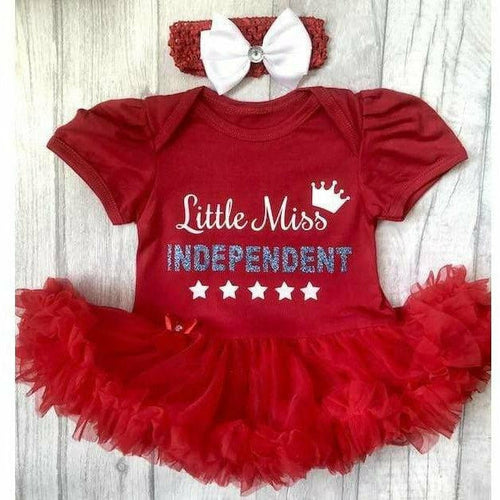 'Little Miss Independent' Baby Girl Tutu Romper With Matching Bow Headband
