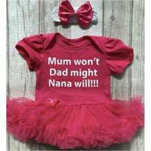 Load image into Gallery viewer, Personalised Mum Won&#39;t, Dad Might, *name* Will! Baby Girl Funny Tutu Romper With Headband
