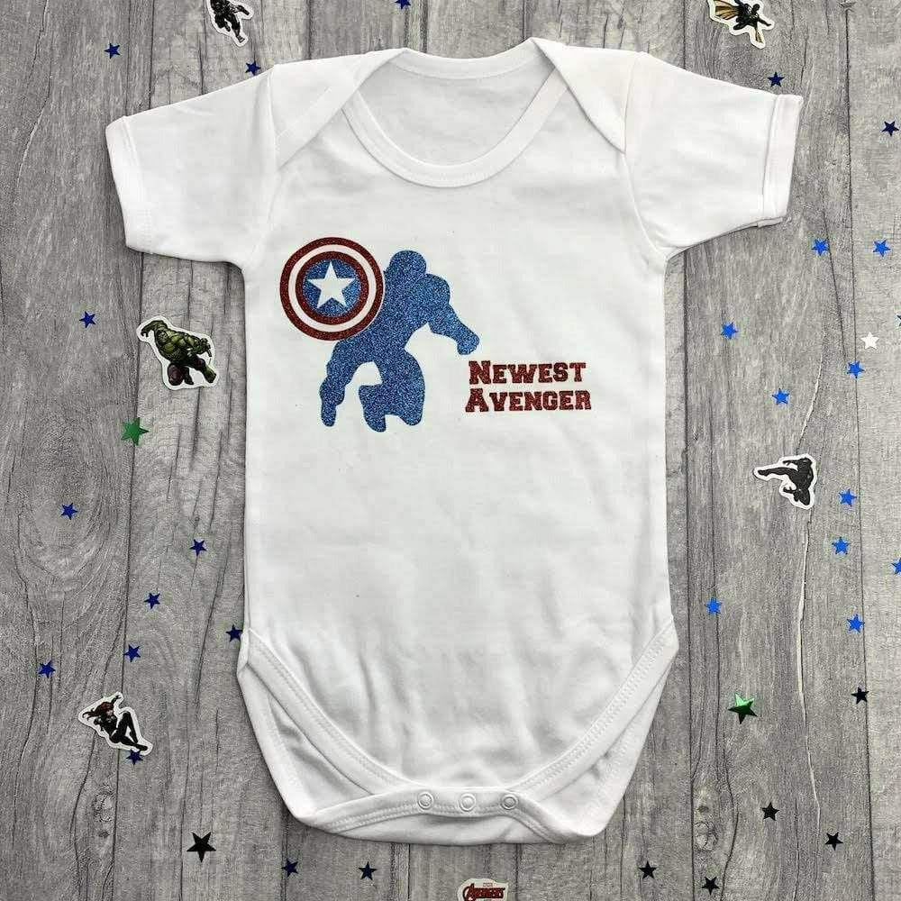 'Newest Avenger' Captain America Newborn Baby Boy Short Sleeve Romper, Marvel Superhero