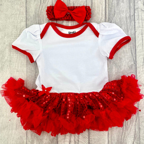 Plain White and Red Baby Girl Tutu Romper with Matching Headband - Little Secrets Clothing