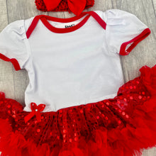 Load image into Gallery viewer, Plain White and Red Baby Girl Tutu Romper with Matching Headband - Little Secrets Clothing
