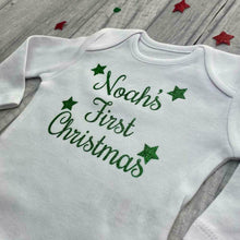 Load image into Gallery viewer, Personalised &#39;First Christmas&#39; Long Sleeve White Romper, Newborn Baby Gift
