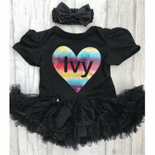 Load image into Gallery viewer, Personalised holographic heart baby tutu romper suit with headband
