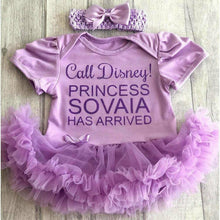 Load image into Gallery viewer, Call Disney! Princess... Has Arrived Personalised Baby Girl Tutu Romper With Headband, Purple Glitter Design
