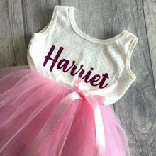 Load image into Gallery viewer, Personalised girls sleeveless light pink polka dot tutu dress summer outfit, Dark Pink Glitter Name - Little Secrets Clothing
