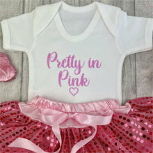 Load image into Gallery viewer, Pretty in Pink White Romper with Pink Sequin Tutu Skirt Set, With Pink Glitter and Heart Design - Little Secrets Clothing
