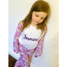 Load image into Gallery viewer, Personalised Unicorn Print Girls Pyjamas with glitter name
