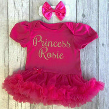 Load image into Gallery viewer, &#39;Princess&#39; Personalised Baby Girl Tutu Romper With Matching Bow Headband
