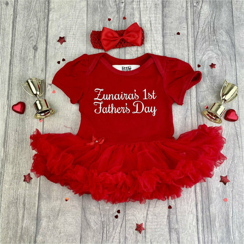 Personalised '1st Father's Day' Baby Girl Tutu Romper With Matching Bow Headband