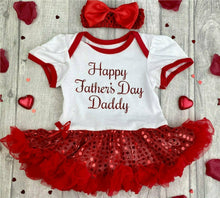 Load image into Gallery viewer, Baby Girl Father&#39;s Day Baby Girl Tutu Romper With Matching Bow Headband, Red Glitter Design
