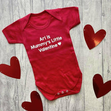 Load image into Gallery viewer, Personalised Name Is Mummy&#39;s Little Valentine Short Sleeve Romper, White Glitter Text - Little Secrets Clothing
