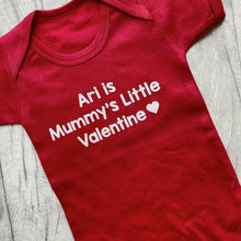 Load image into Gallery viewer, Personalised Name Is Mummy&#39;s Little Valentine Short Sleeve Romper, White Glitter Text - Little Secrets Clothing
