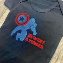 Load image into Gallery viewer, &#39;Newest Avenger&#39; Captain America Newborn Baby Boy Short Sleeve Romper, Marvel Superhero
