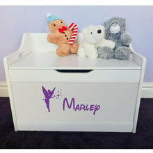 Load image into Gallery viewer, Personalised Baby Girl or Boy Fairy Design White Toddler Wooden Toy Storage Box
