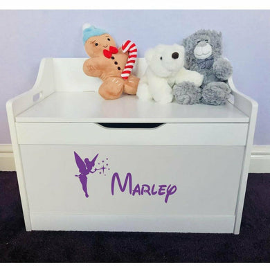 Personalised Baby Girl or Boy Fairy Design White Toddler Wooden Toy Storage Box