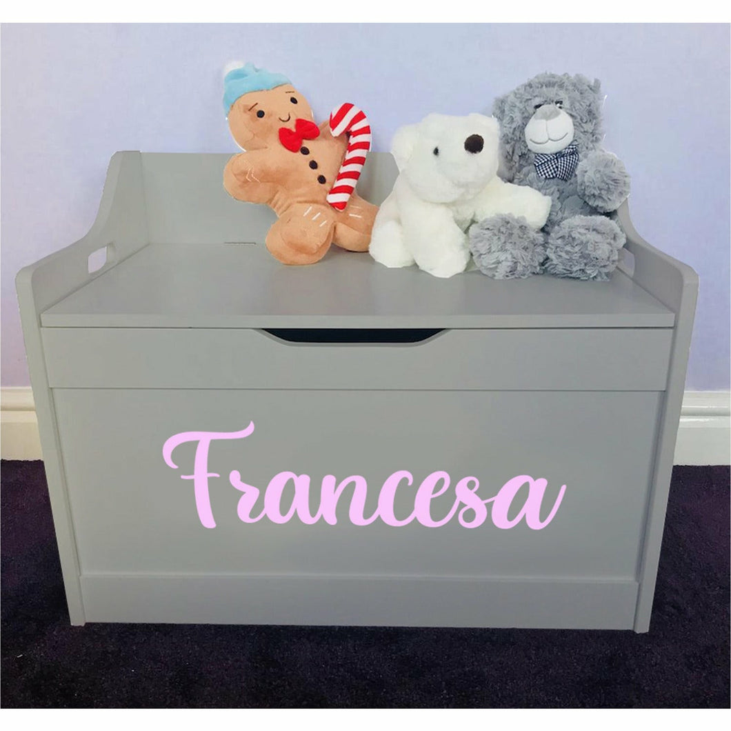 Personalised Baby Girl or Boy Text Design Grey Toddler Wooden Toy Storage Box