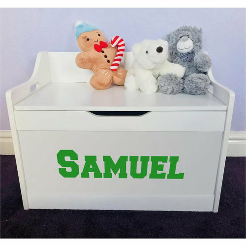 Personalised Baby Girl or Boy Blocky Text Design White Toddler Wooden Toy Storage Box
