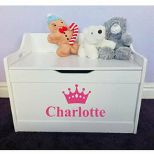 Load image into Gallery viewer, Personalised Princess Baby Girl or Boy white toddler wooden Toy Storage Box
