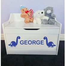 Load image into Gallery viewer, Personalised Dinosaur Baby Girl or Boy white toddler wooden Toy Storage Box
