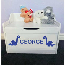 Load image into Gallery viewer, Personalised Dinosaur Baby Girl or Boy white toddler wooden Toy Storage Box
