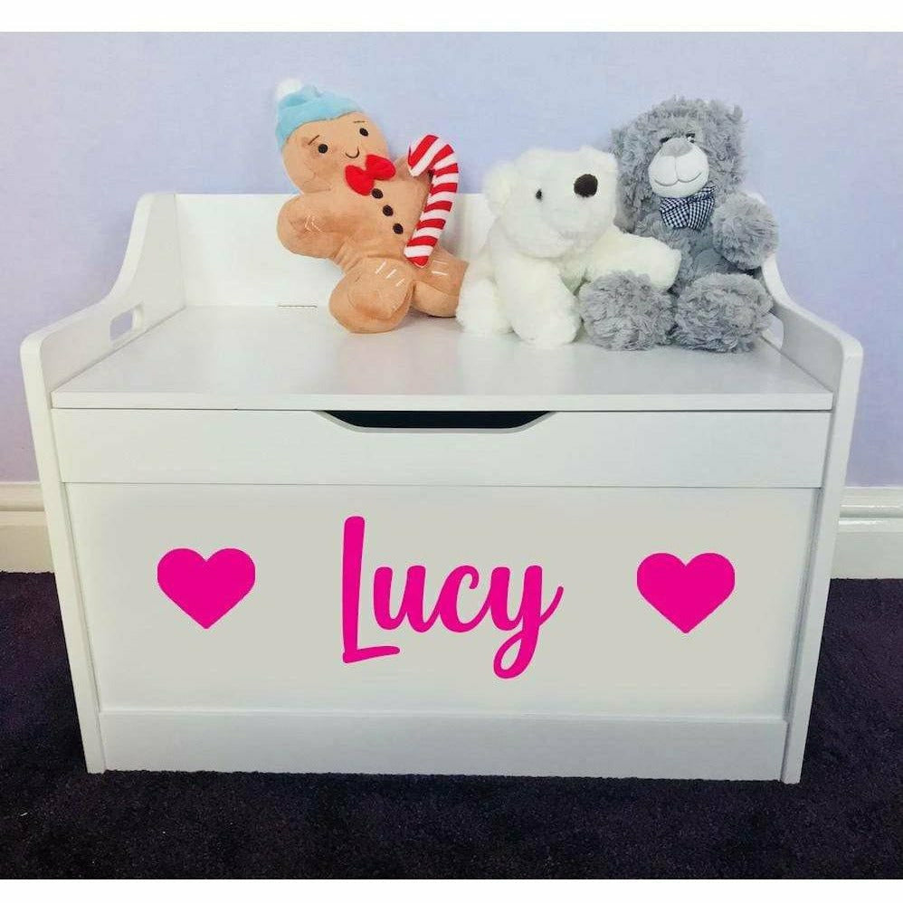 Personalised Baby Girl or Boy Heart Design White Toddler Wooden Toy Storage Box