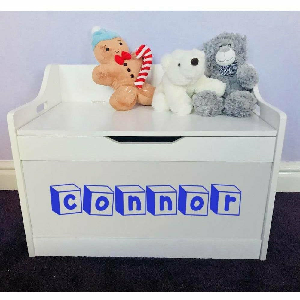 Personalised Baby Girl or Boy Toy Blocks Design White Toddler Wooden Toy Storage Box