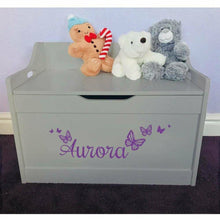 Load image into Gallery viewer, Personalised Baby Girl or Boy Butterfly Design Grey Toddler Wooden Toy Storage Box
