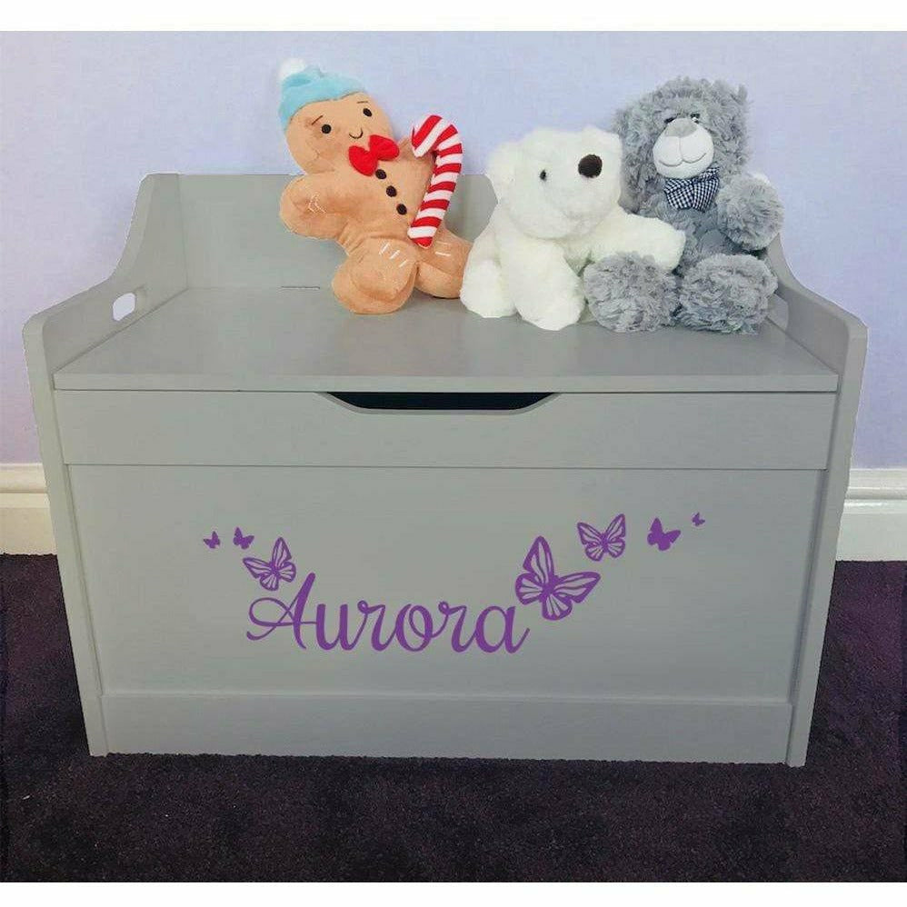 Personalised Baby Girl or Boy Butterfly Design Grey Toddler Wooden Toy Storage Box