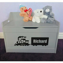 Load image into Gallery viewer, Personalised Baby Girl or Boy Train Design Grey Toddler Wooden Toy Storage Box - Little Secrets Clothing
