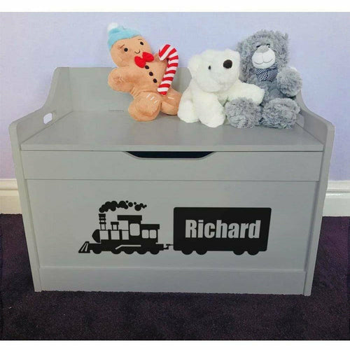 Personalised Baby Girl or Boy Train Design Grey Toddler Wooden Toy Storage Box - Little Secrets Clothing