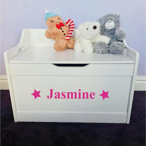 Personalised Baby Girl or Boy white toddler star wooden Toy Storage Box