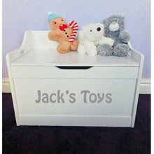 Load image into Gallery viewer, Personalised Name Toys Baby Girl or Boy white toddler wooden Toy Storage Box
