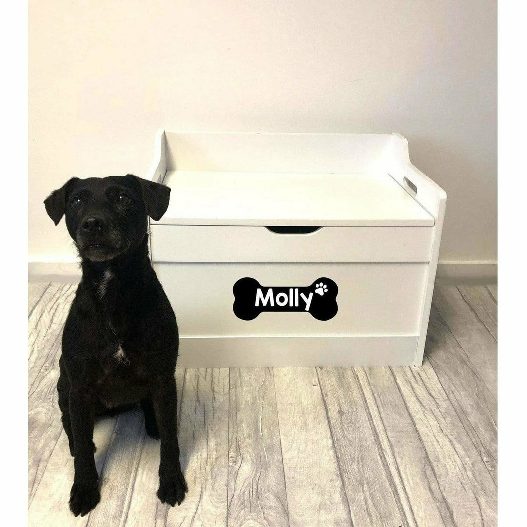 Personalised Dog / Pet Bone Design Toy Box White Wood