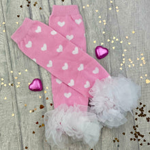Load image into Gallery viewer, Pink and White Heart Print Baby Girl Leg Warmers
